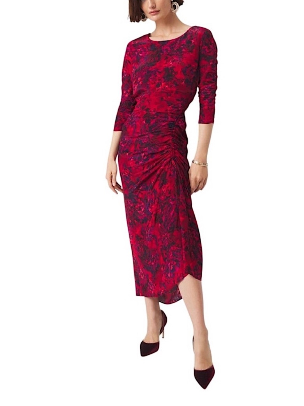 NEW White House Black Market Ruched Midi Dress Size 2 Red NWT